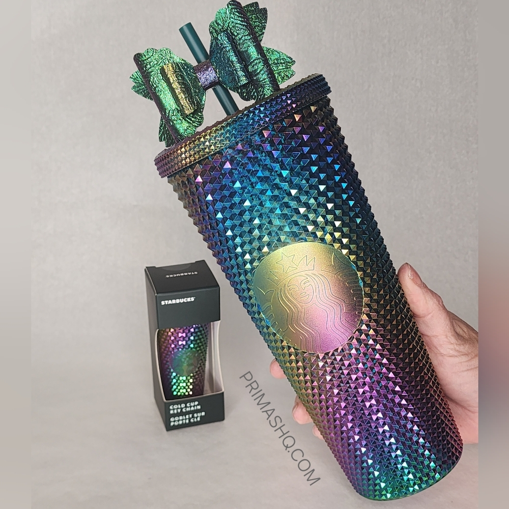 Starbucks Tumbler Unicorn Siren Tail Oil Slick 24oz Studded & Keychain